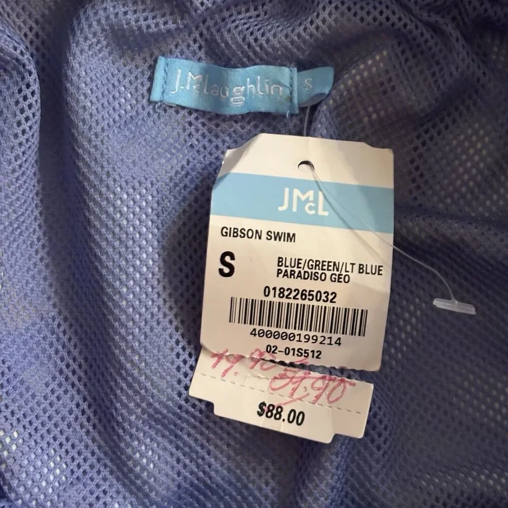 J. McLaughlin Gibson Swim Trunks Small Blue Green Palm Tree Lined 6